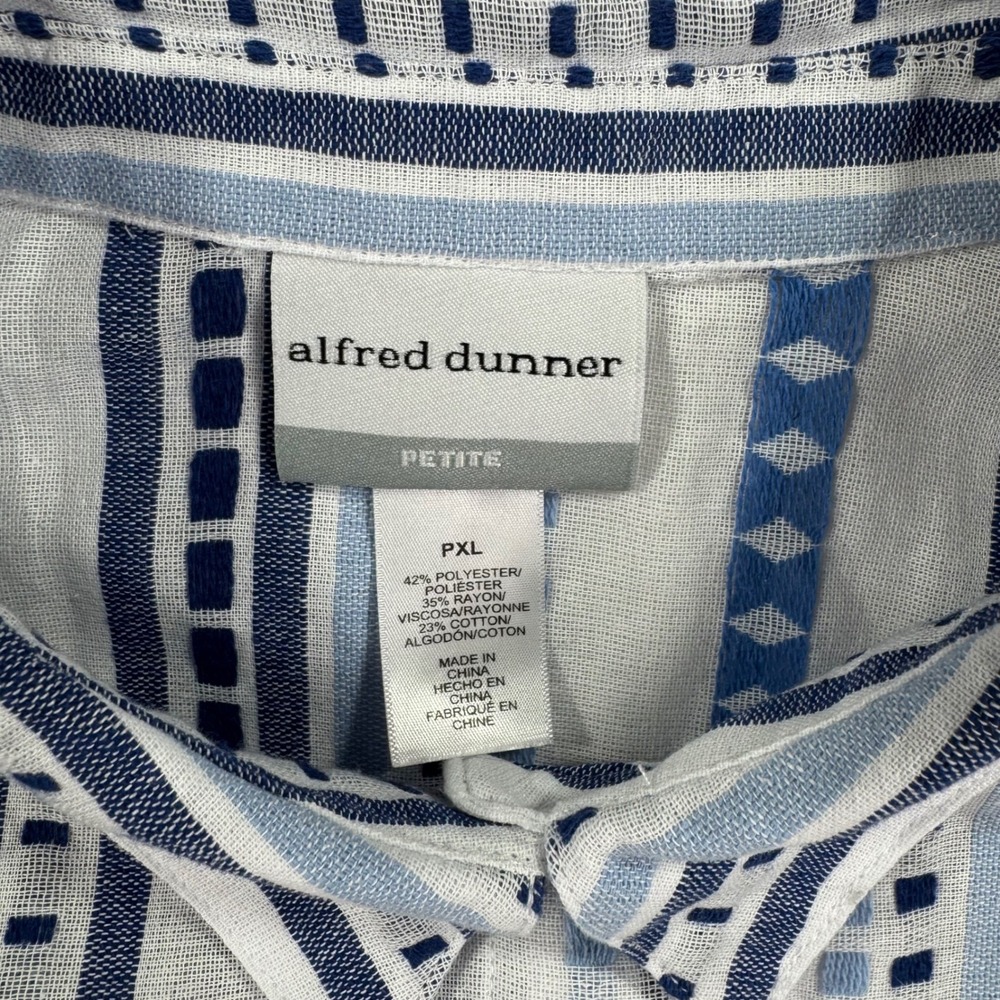 Alfred Dunner Shirt Petite Blue Stripe Geometric Button Up Top Womens XL Petite - Picture 4 of 7